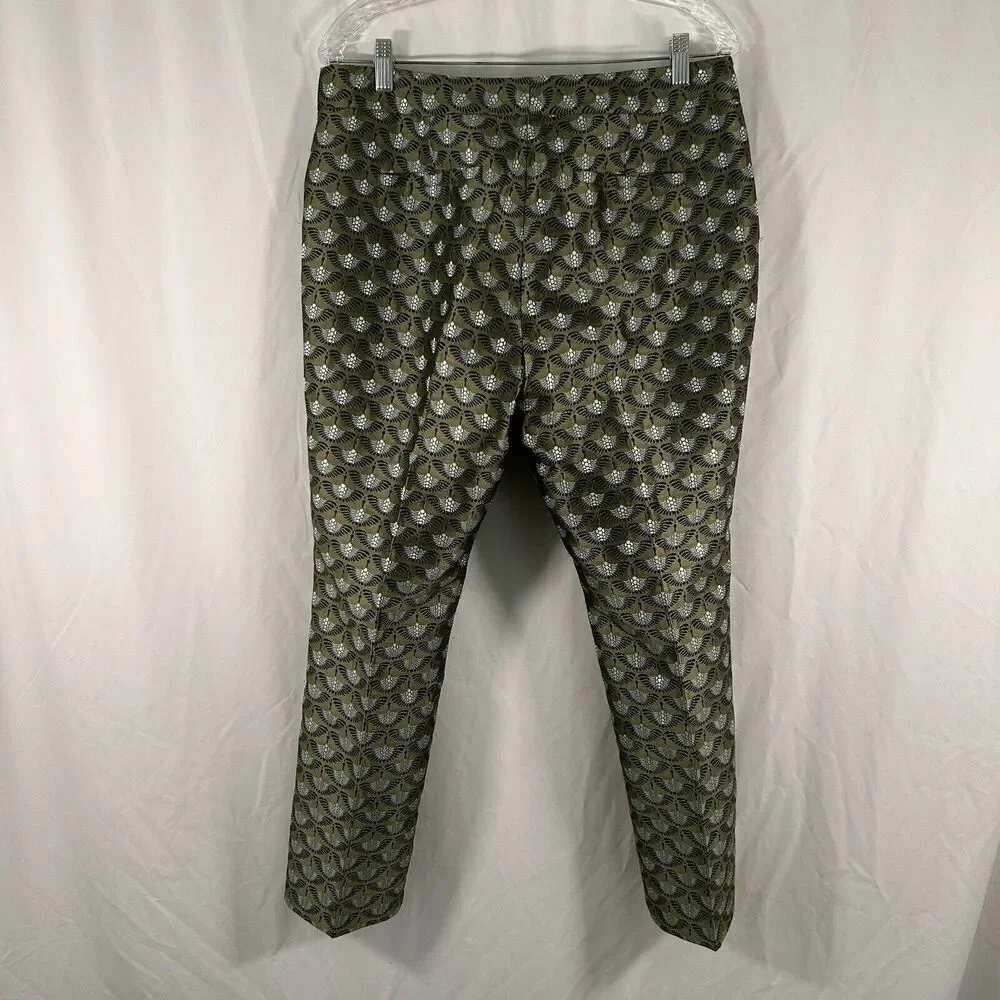 Ann Taylor Dress Pants Women's 8 Green Metallic Signature Mid Rise Pockets